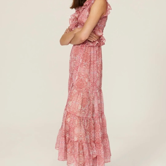 MISA Los Angeles Ruffled Maxi Dress – Red/Pink Paisley – Size M - Picture 3 of 7